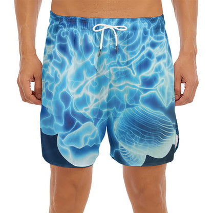 Blue Electrical Brain Activity Print Men's Split Running Shorts