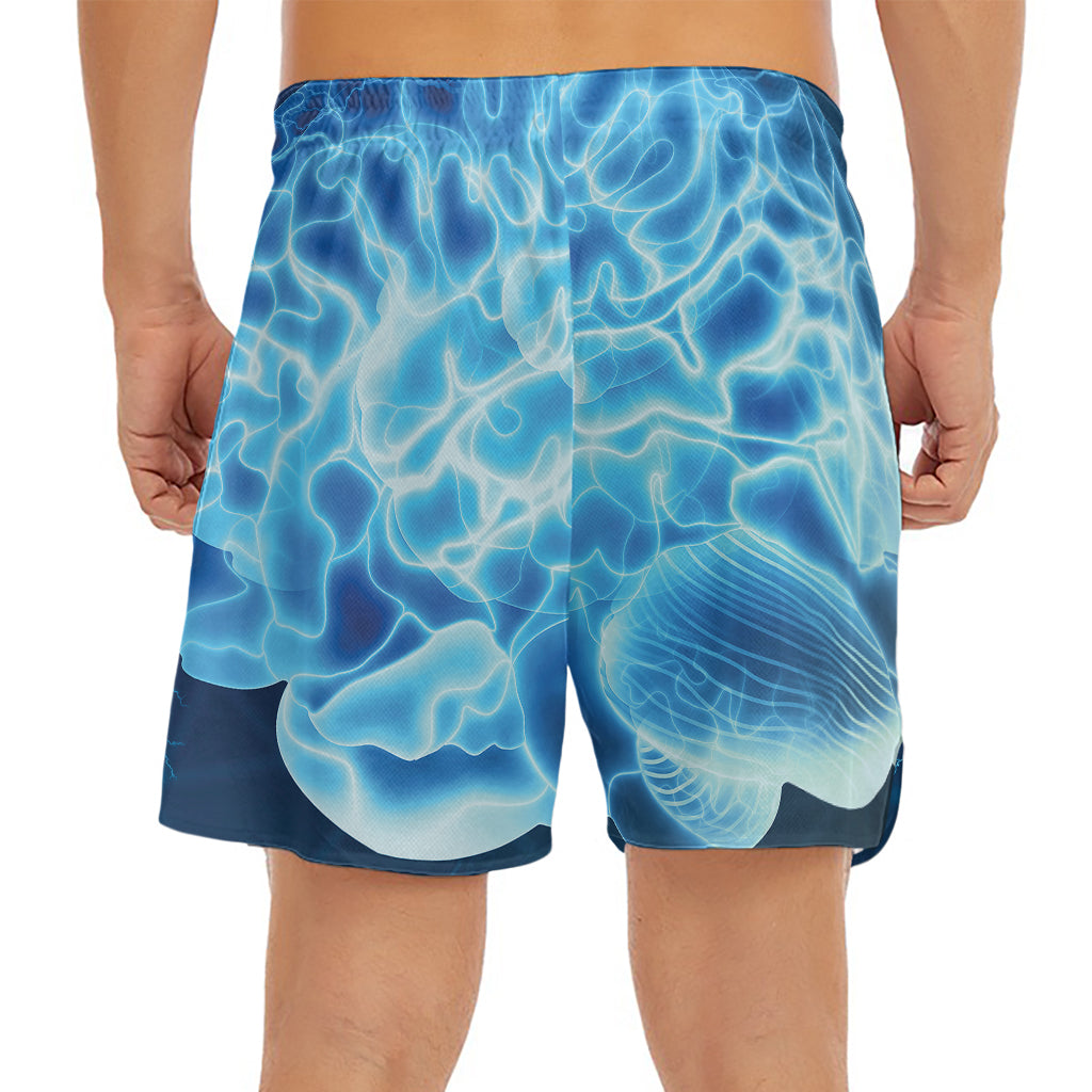 Blue Electrical Brain Activity Print Men's Split Running Shorts
