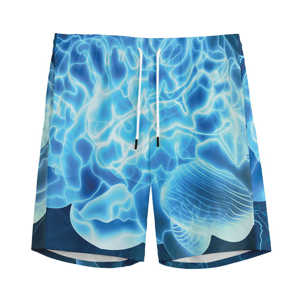 Blue Electrical Brain Activity Print Men's Sports Shorts