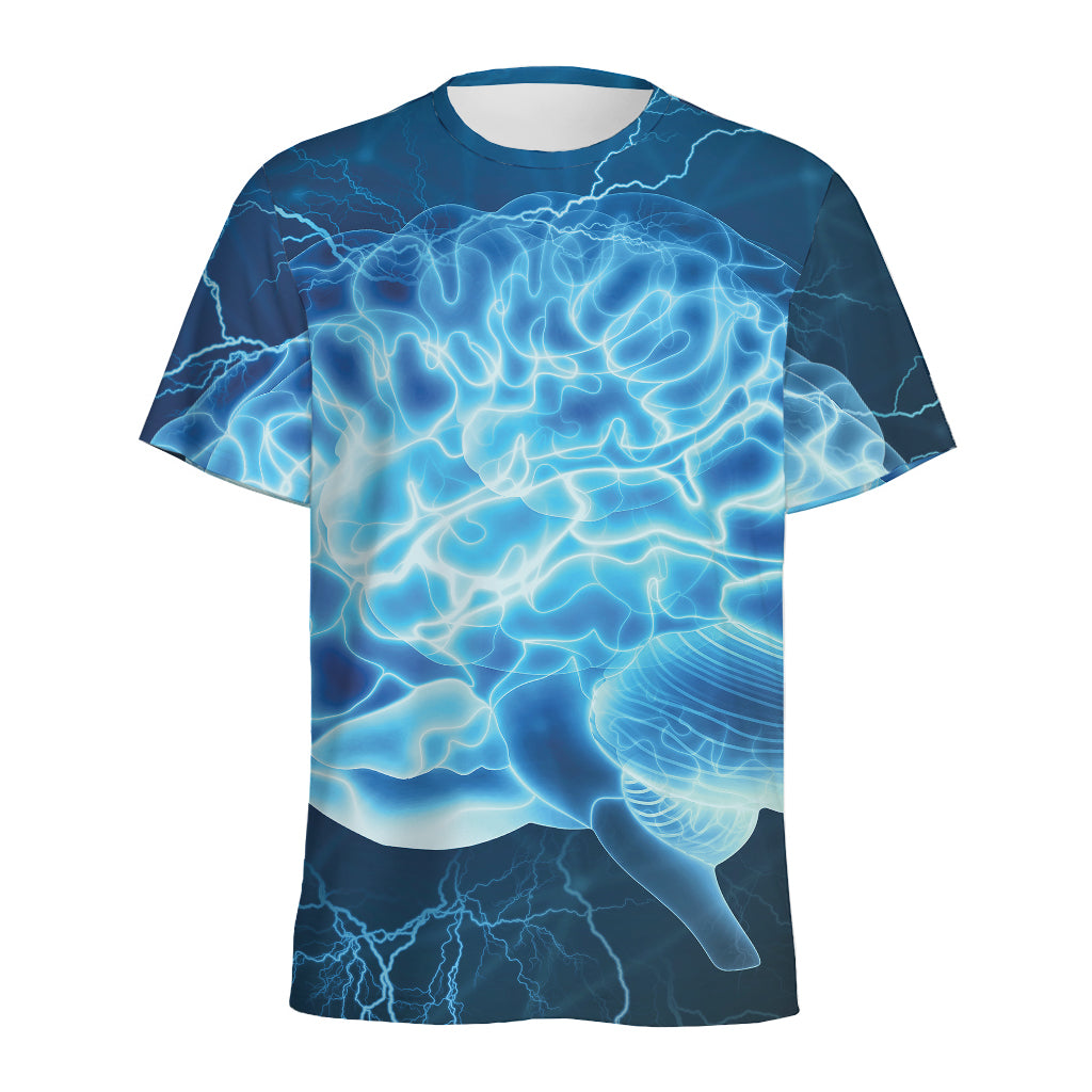 Blue Electrical Brain Activity Print Men's Sports T-Shirt