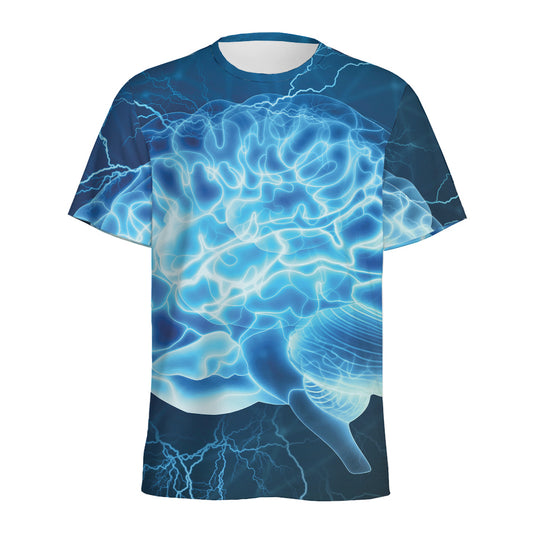 Blue Electrical Brain Activity Print Men's Sports T-Shirt