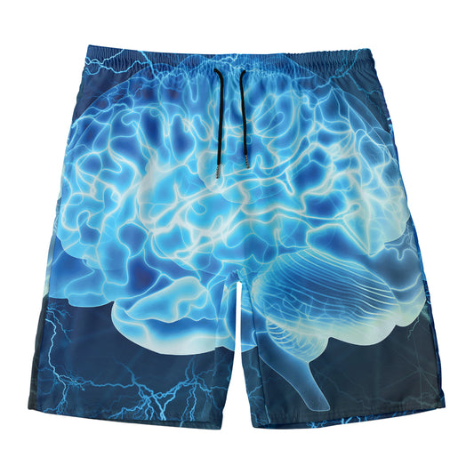 Blue Electrical Brain Activity Print Men's Swim Trunks