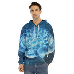 Blue Electrical Brain Activity Print Men's Velvet Pullover Hoodie