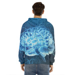 Blue Electrical Brain Activity Print Men's Velvet Pullover Hoodie