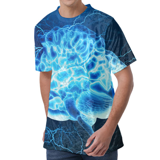 Blue Electrical Brain Activity Print Men's Velvet T-Shirt