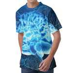 Blue Electrical Brain Activity Print Men's Velvet T-Shirt