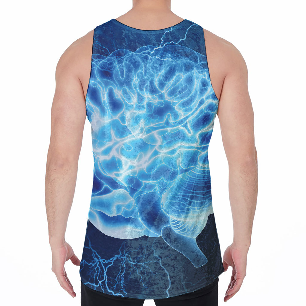 Blue Electrical Brain Activity Print Men's Velvet Tank Top