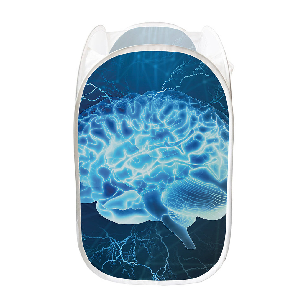 Blue Electrical Brain Activity Print Mesh Laundry Hamper