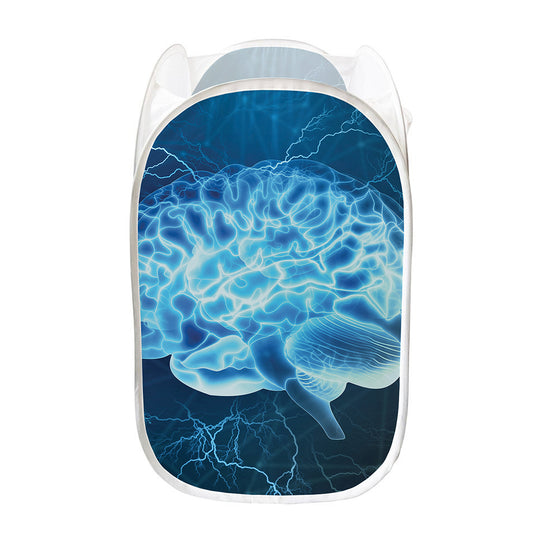 Blue Electrical Brain Activity Print Mesh Laundry Hamper