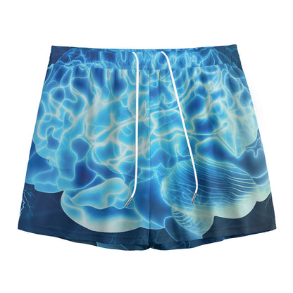 Blue Electrical Brain Activity Print Mesh Shorts