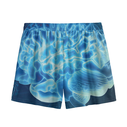 Blue Electrical Brain Activity Print Mesh Shorts