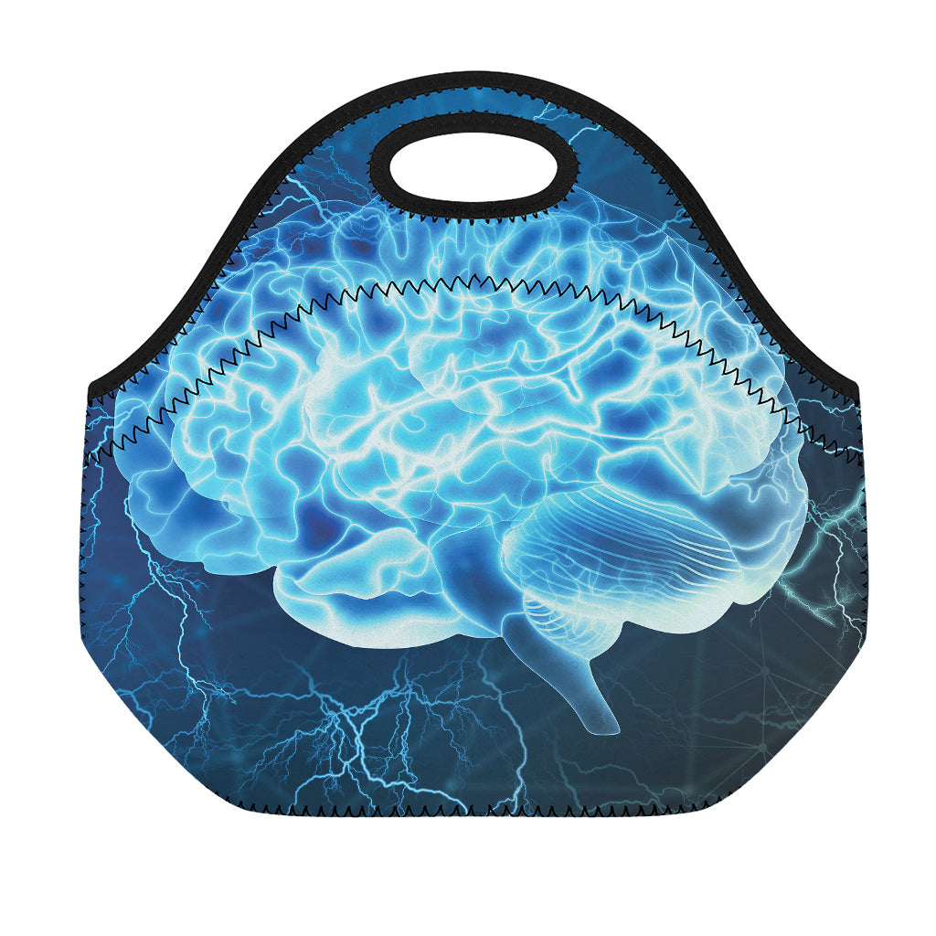 Blue Electrical Brain Activity Print Neoprene Lunch Bag