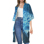 Blue Electrical Brain Activity Print Open Front Beach Cover Up