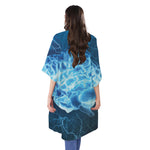 Blue Electrical Brain Activity Print Open Front Beach Cover Up