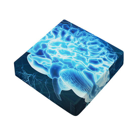 Blue Electrical Brain Activity Print Outdoor Seat Cushion Cover
