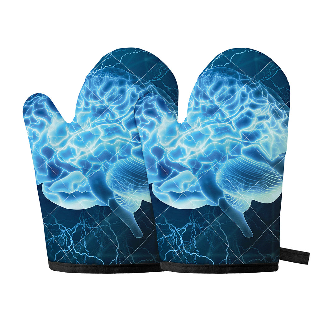 Blue Electrical Brain Activity Print Oven Mitts