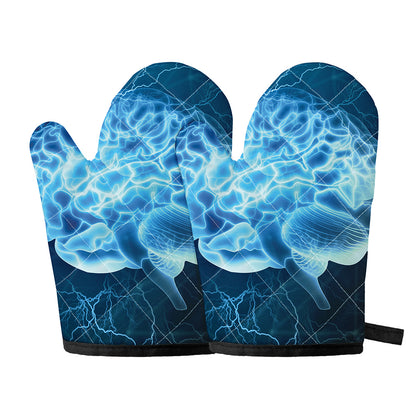 Blue Electrical Brain Activity Print Oven Mitts