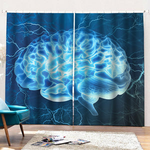 Blue Electrical Brain Activity Print Pencil Pleat Curtains