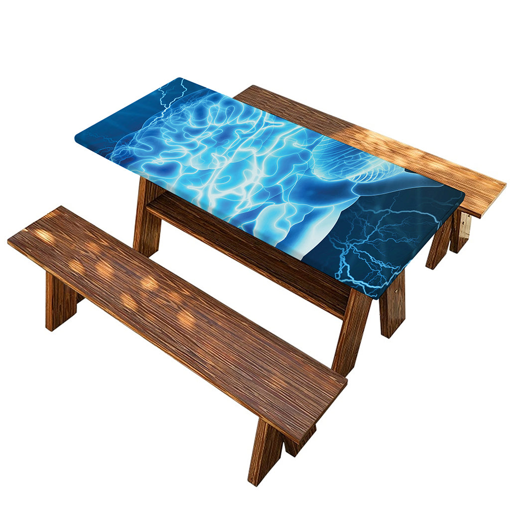 Blue Electrical Brain Activity Print Picnic Table Cover