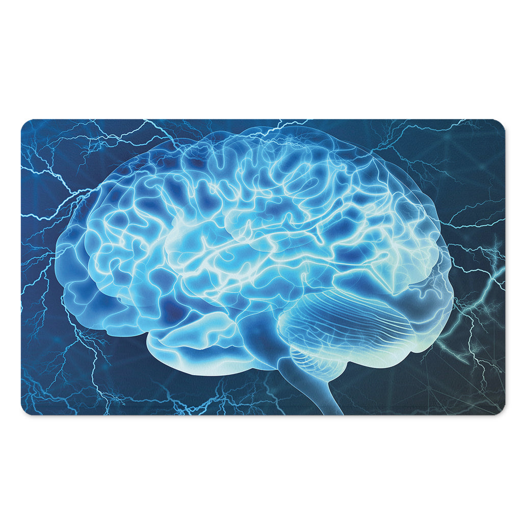 Blue Electrical Brain Activity Print Polyester Doormat