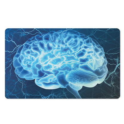 Blue Electrical Brain Activity Print Polyester Doormat