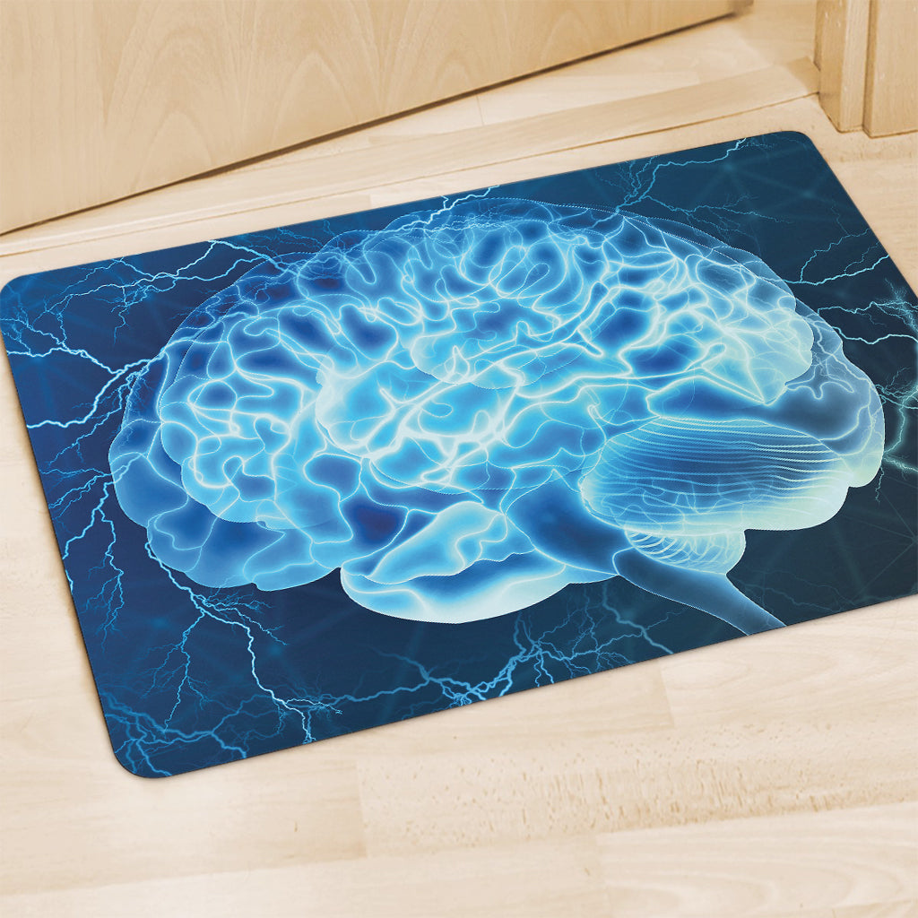 Blue Electrical Brain Activity Print Polyester Doormat