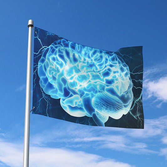 Blue Electrical Brain Activity Print Polyester Flag