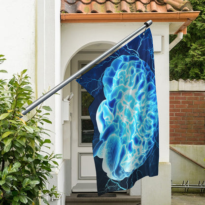 Blue Electrical Brain Activity Print Polyester Flag