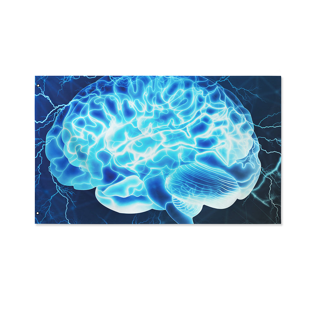 Blue Electrical Brain Activity Print Polyester Flag