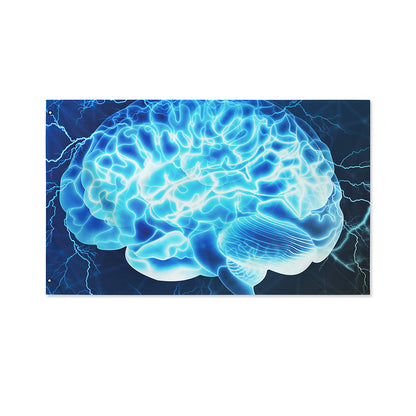 Blue Electrical Brain Activity Print Polyester Flag
