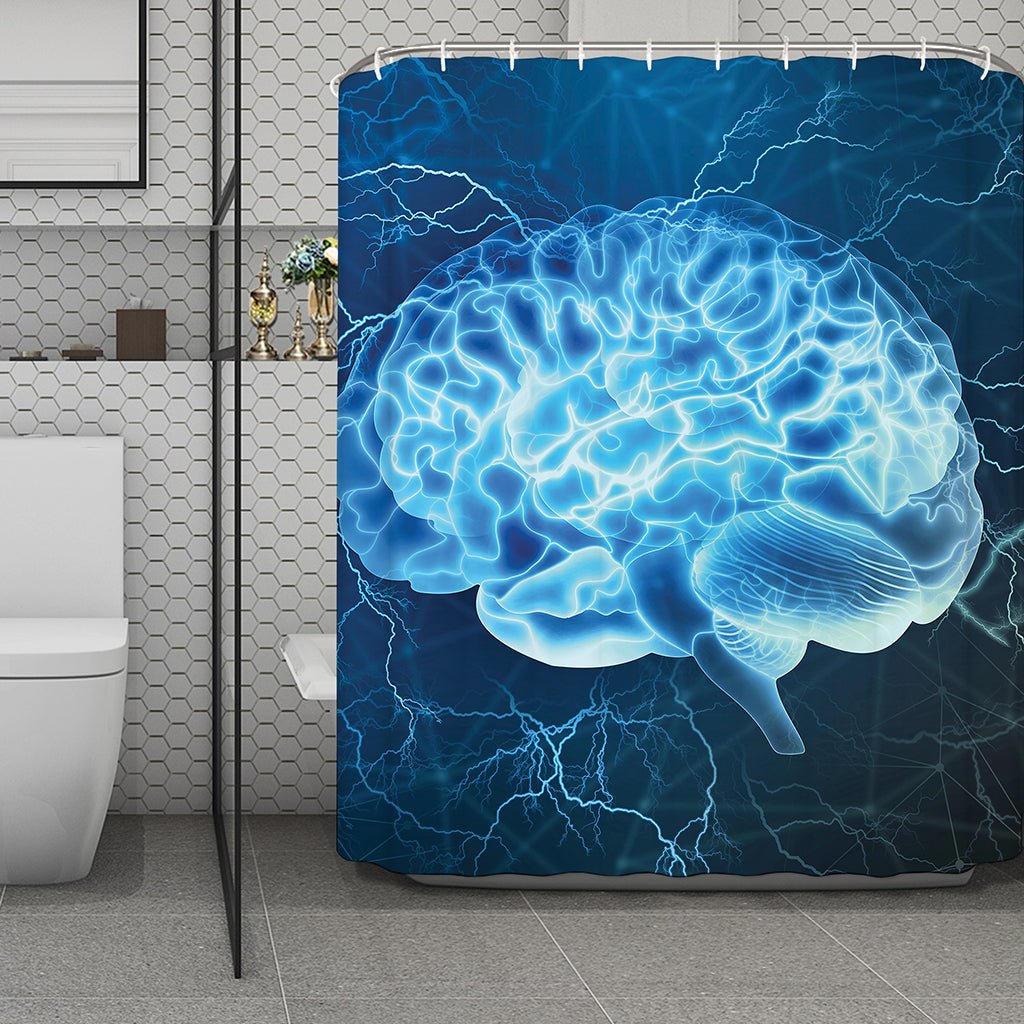 Blue Electrical Brain Activity Print Polyester Shower Curtain
