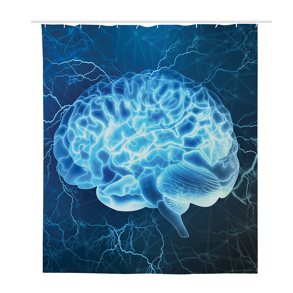 Blue Electrical Brain Activity Print Polyester Shower Curtain