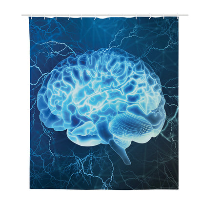 Blue Electrical Brain Activity Print Polyester Shower Curtain