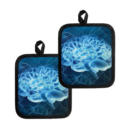 Blue Electrical Brain Activity Print Pot Holders
