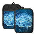 Blue Electrical Brain Activity Print Pot Holders With Pocket