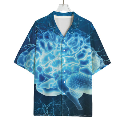 Blue Electrical Brain Activity Print Rayon Hawaiian Shirt
