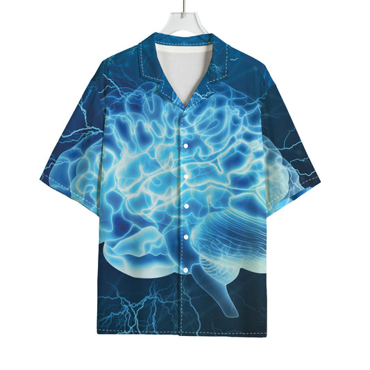 Blue Electrical Brain Activity Print Rayon Hawaiian Shirt