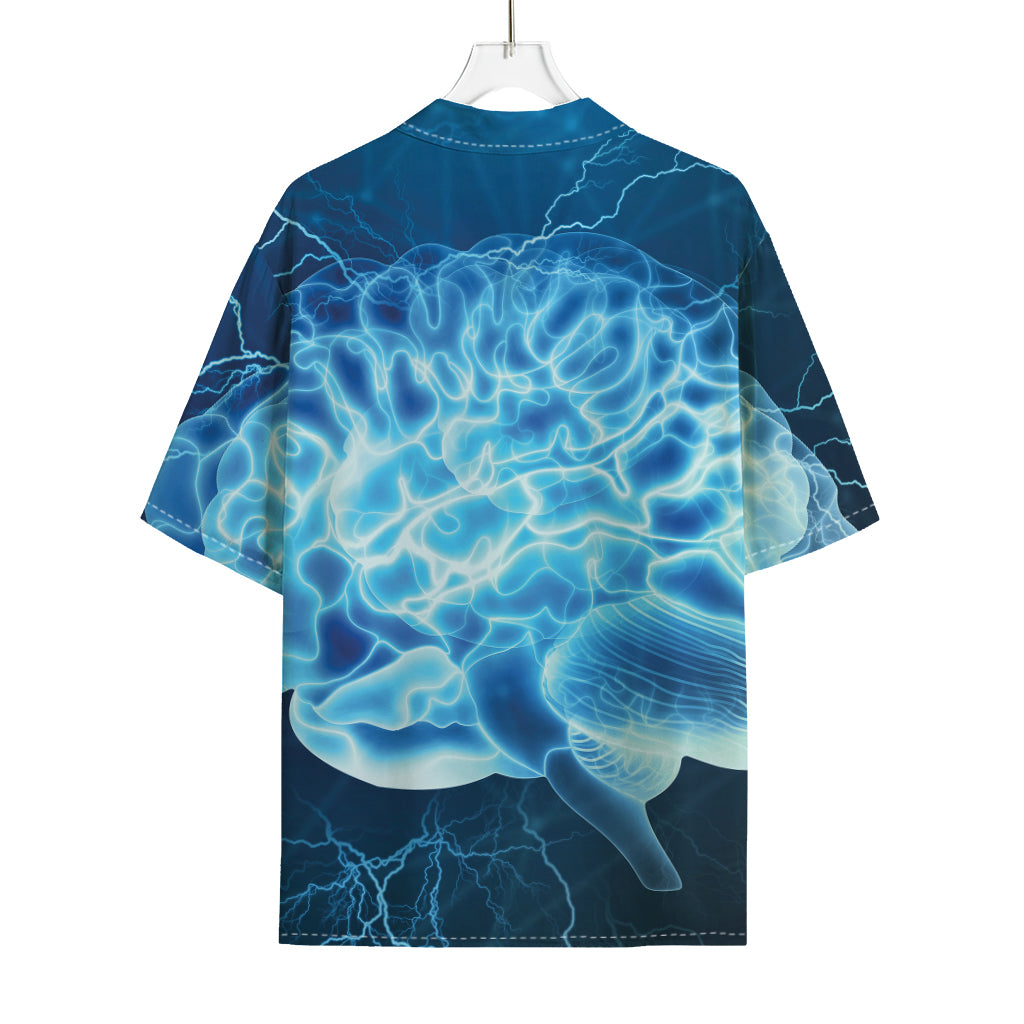 Blue Electrical Brain Activity Print Rayon Hawaiian Shirt