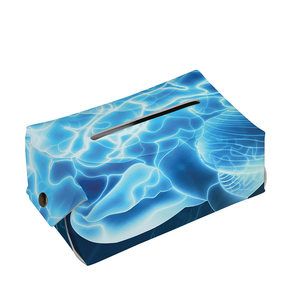 Blue Electrical Brain Activity Print Rectangle Tissue Box Cover