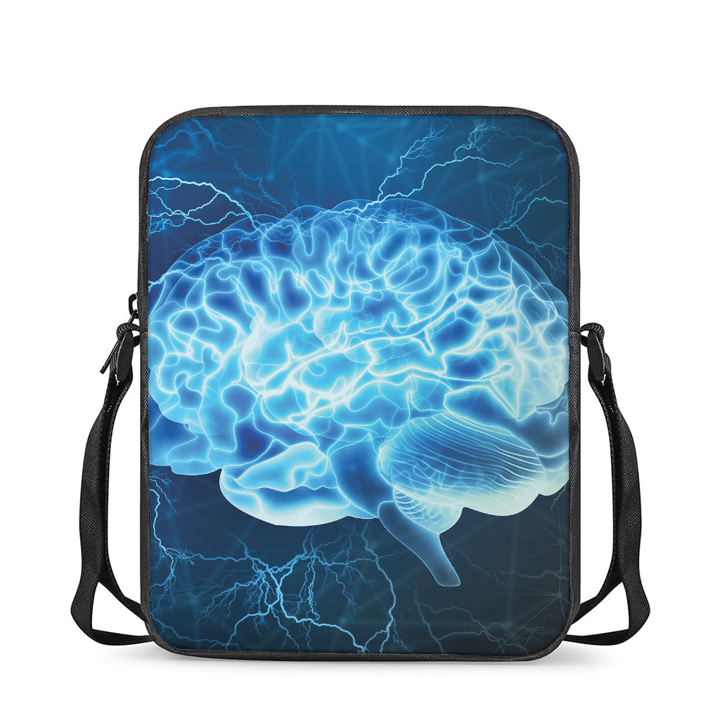 Blue Electrical Brain Activity Print Rectangular Crossbody Bag