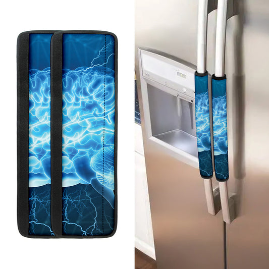 Blue Electrical Brain Activity Print Refrigerator Handle Covers