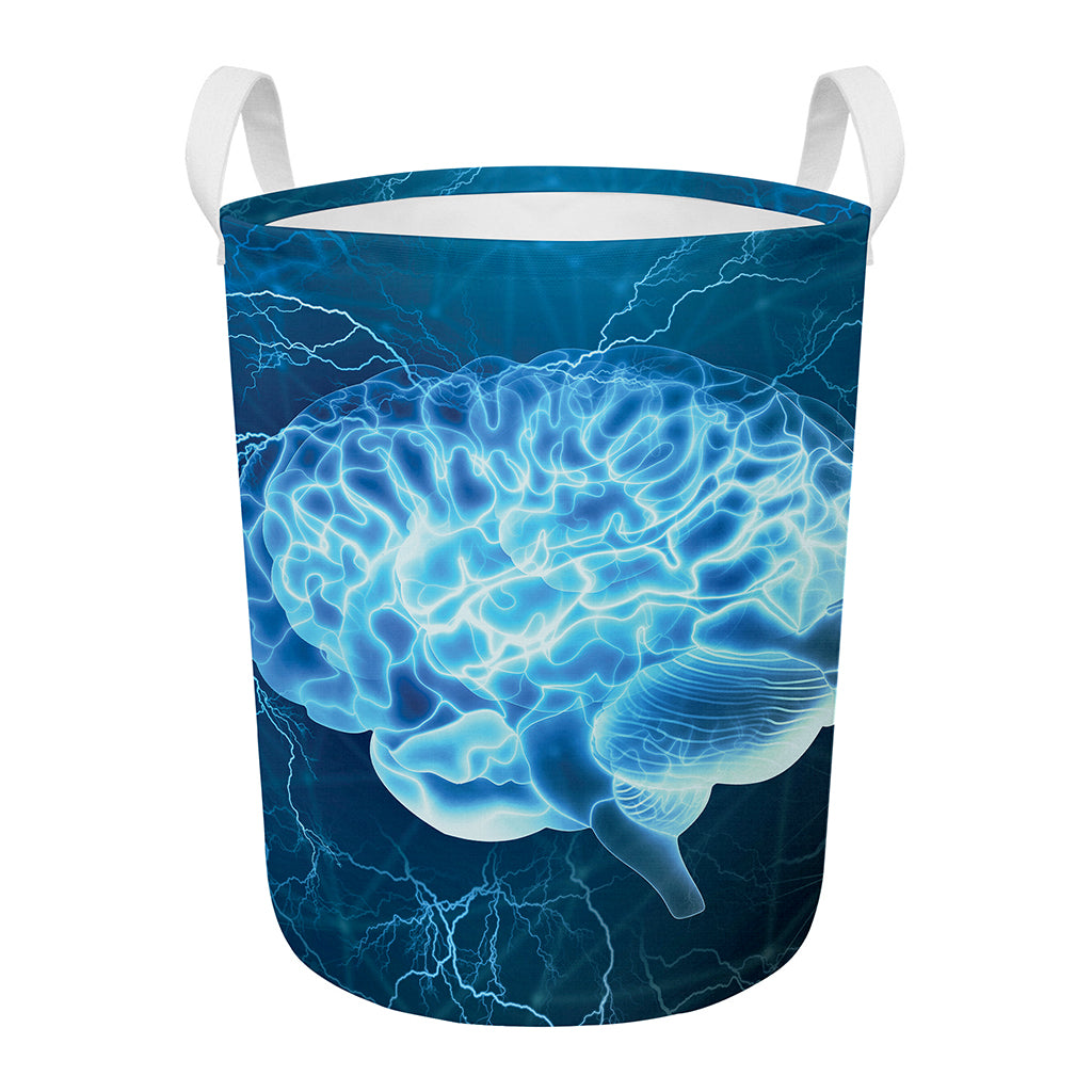 Blue Electrical Brain Activity Print Round Laundry Basket