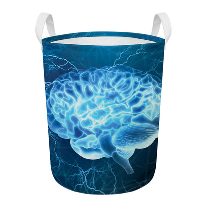 Blue Electrical Brain Activity Print Round Laundry Basket