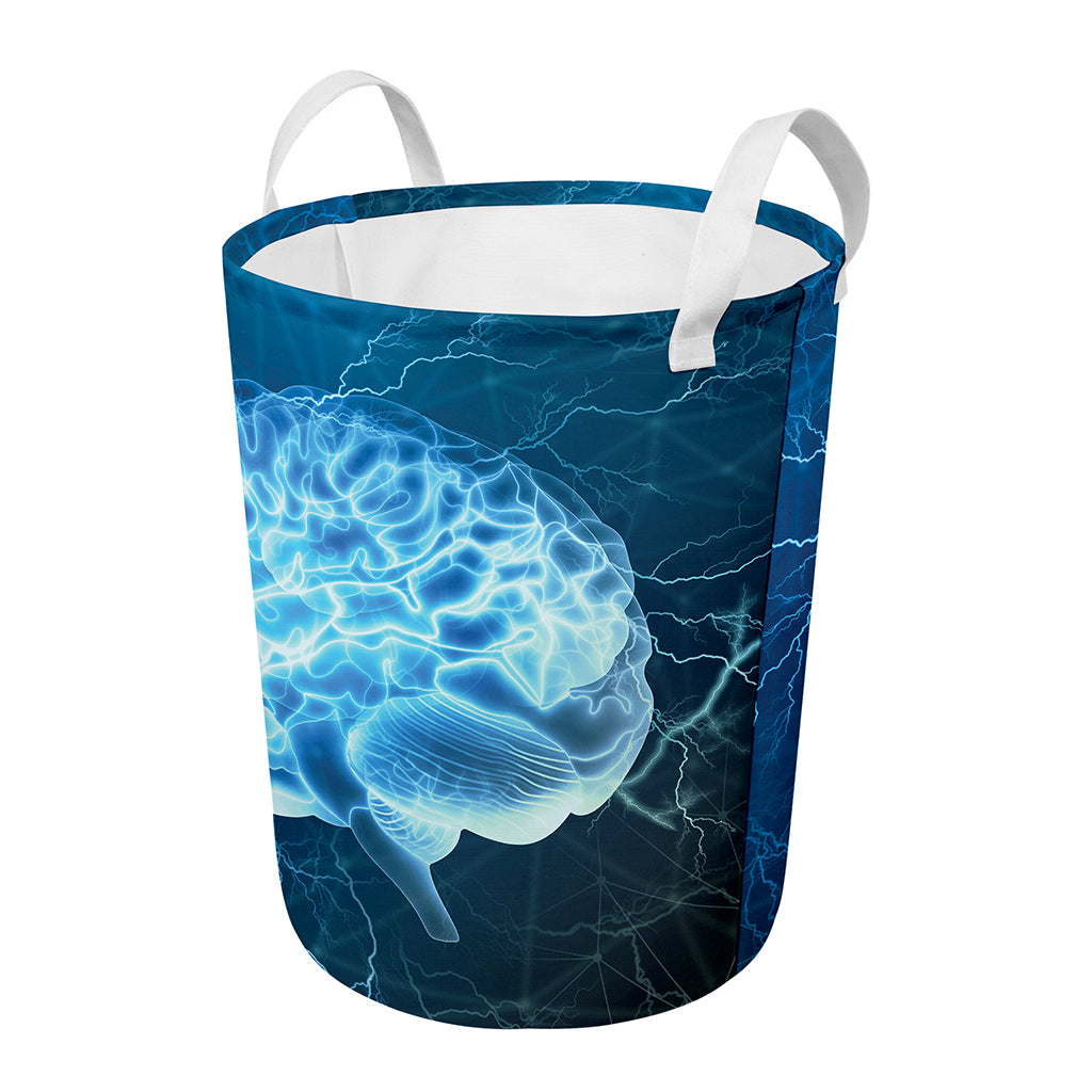 Blue Electrical Brain Activity Print Round Laundry Basket