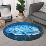 Blue Electrical Brain Activity Print Round Rug