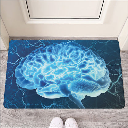 Blue Electrical Brain Activity Print Rubber Doormat