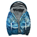 Blue Electrical Brain Activity Print Sherpa Lined Zip Up Hoodie