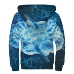 Blue Electrical Brain Activity Print Sherpa Lined Zip Up Hoodie
