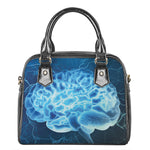 Blue Electrical Brain Activity Print Shoulder Handbag