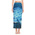 Blue Electrical Brain Activity Print Side Slit Maxi Skirt